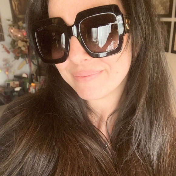 Authentic GUCCI 54mm Glitter Acetate logo oversized sunglasses - Picture 3 of 16